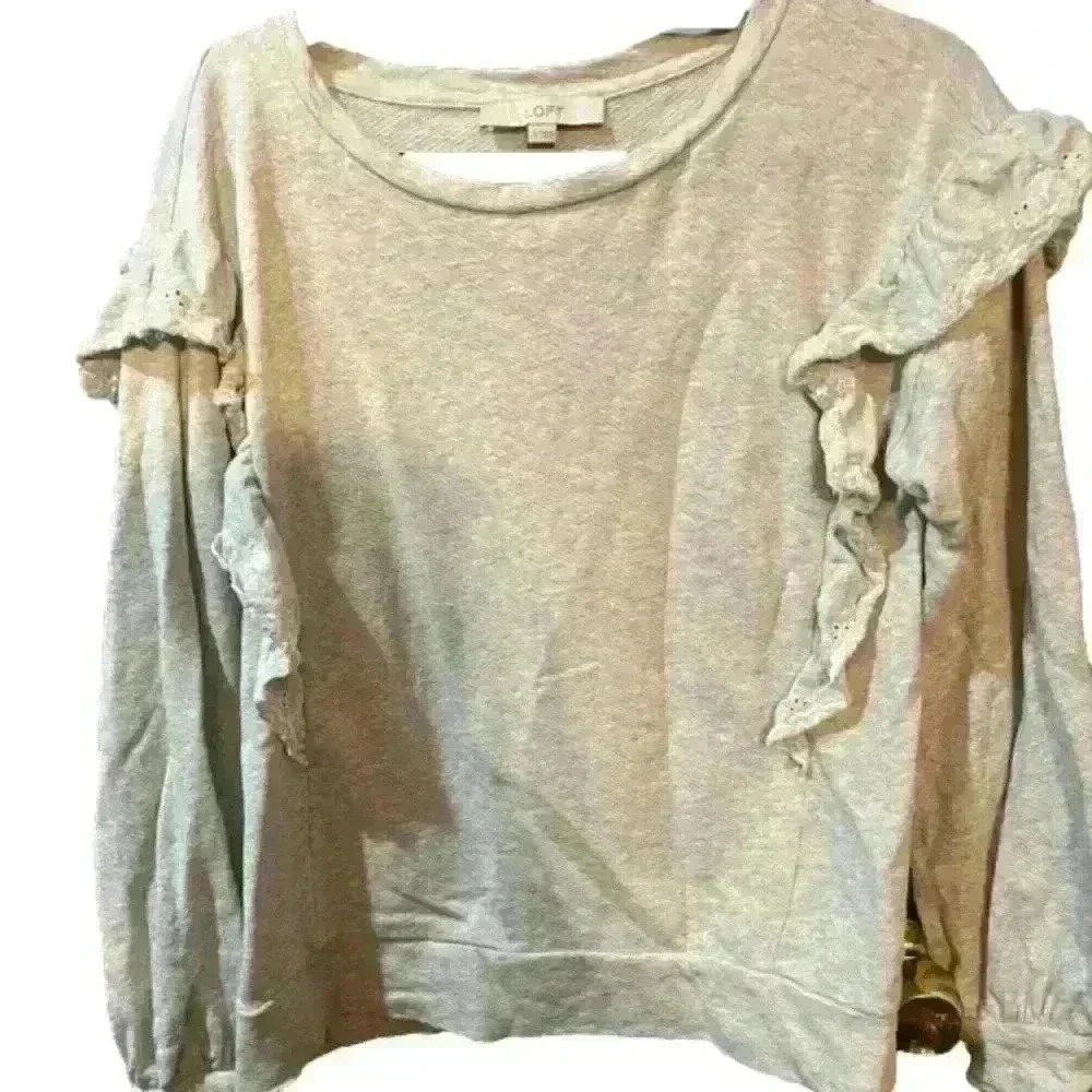 Loft Grey Ruffle Eyelet Detail Sweatshirt Size S